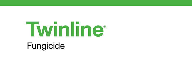 Twinline Fungicide logo in BASF light green.